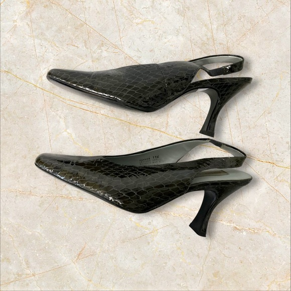 Bellini Black Patent Croc Heel SZ 11 Women Leather Ankle Strap Coquette Dinner - Picture 4 of 11